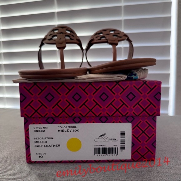 NIB Tory Burch Miller Size 10 Miele Calf Leather Sandals Brown 90582 - Picture 11 of 11